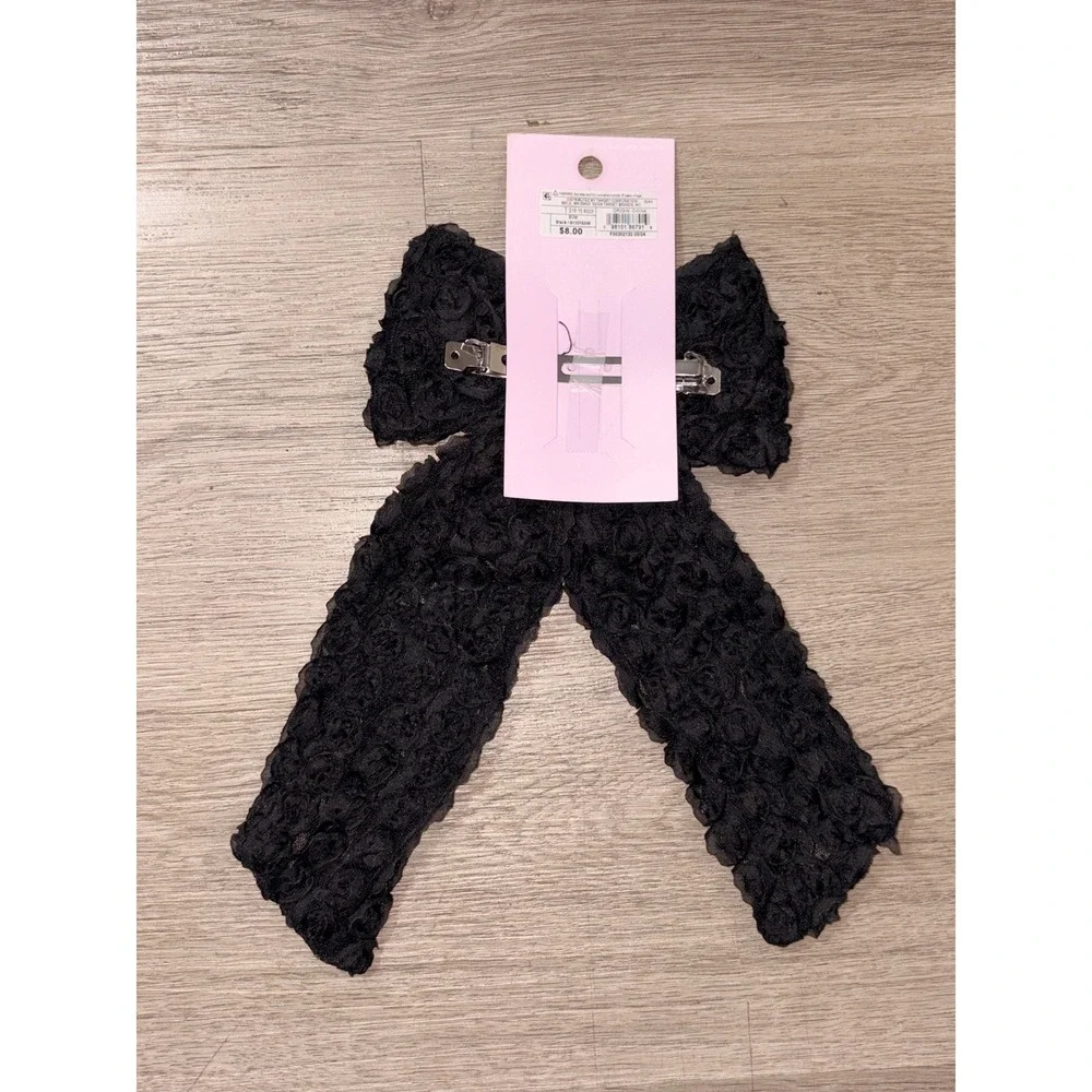 Wild Fable Black Rosette Floral Hair Bow with Long Tails‎ Alligator Clips NWT